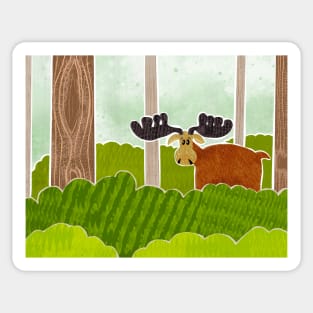 Cute Moose in the forest with large antlers and a curious look on its face. Sticker